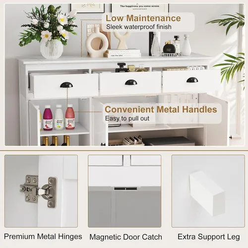Miniatura 7 de Giantex Aparador buffet para servidor de almacenamiento, mesa de consola para el hogar, cocina, comedor, muebles de entrada con 2 armarios y 3