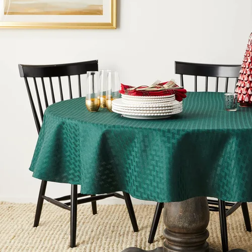 Miniatura 6 de Violet Linen Christmas Novelties - Manteles jacquard de poliéster con patrón de rayas acanaladas, 70 pulgadas, redondos, color verde