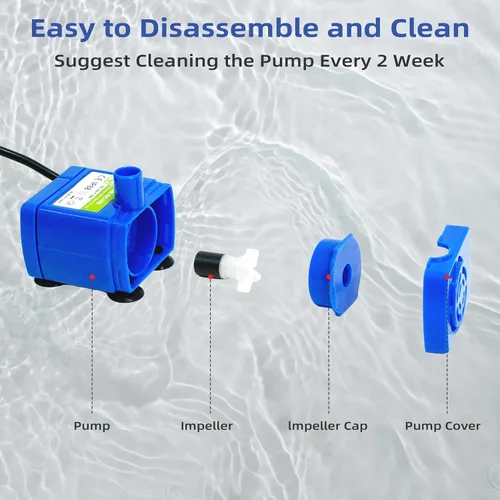 Miniatura 6 de Bomba de agua sumergible IP68 DR-DC160 para fuente de agua de gato BaoFum para cerámica Tritone, acero inoxidable, tapa de flor redonda, fuentes