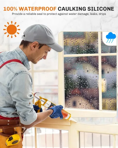 Miniatura 3 de WELLUCK Masilla de Silicona Color Almendra, Sellador de Silicona para Calafateo 100% Impermeable, Cartucho Flexible Adhesivo para Cocina, Baño