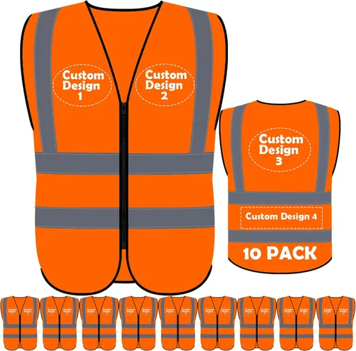 Miniatura 52 de BeautyWill Chaleco de seguridad personalizado Logo Clase 2 Chaleco reflectante de alta visibilidad con bolsillos Ropa de trabajo de construcción