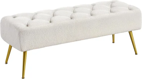 Miniatura 10 de Yaheetech Banco Otomano Moderno de Terciopelo Banco Tapizado Reposapiés para Sala de Estar con Patas de Metal Dorado y Asiento Acolchado Rosa