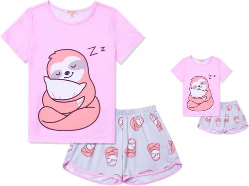 Miniatura 10 de QPANCY - Conjunto de pijamas a juego para niñas y muñecas con diseño de unicornio, ropa de dormir de algodón para el verano