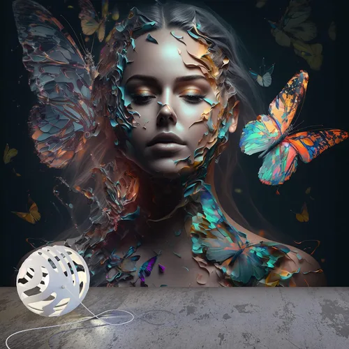 Miniatura 6 de Papel pintado de mariposa colorida alrededor de la mujer, salón de belleza, sala de estar, dormitorio, oficina, pared extraíble y reutilizable