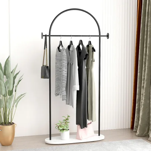 Miniatura 8 de Percheros de ropa negros, perchero industrial moderno con estante, perchero independiente resistente, soporte de metal con ganchos para oficina