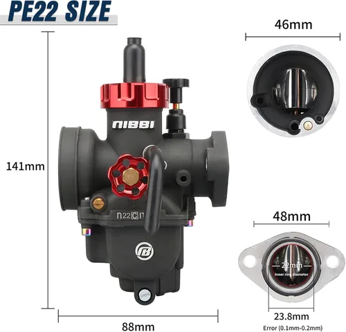 Miniatura 2 de Carburador NIBBI PE22mm, Compatible con motores de motocicleta de brida de 125cc 130cc 140cc, con jet piloto principal, compatible con Apollo RFZ125