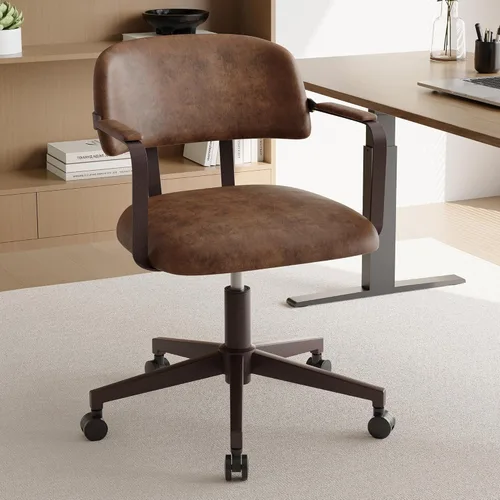 Miniatura 11 de BFZ Silla de escritorio retro de mediados de siglo para oficina en casa con respaldo, piel sintética, altura ajustable, giratoria, reposabrazos