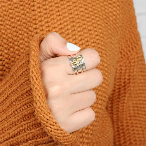 Miniatura 2 de Anillo giratorio de girasol y abeja para mujer, plata de ley 925, Boho-Magic