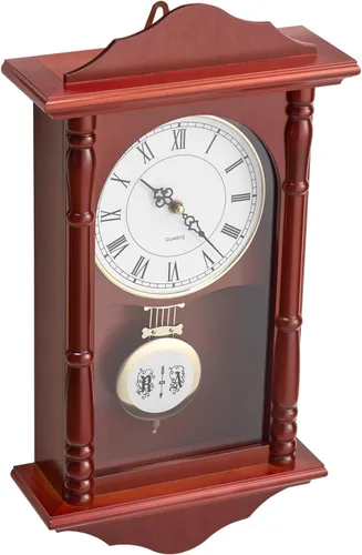 Miniatura 9 de VEVOR Reloj de pared vintage de abuelo, reloj de pared de madera de pino de 18 pulgadas con péndulo, relojes de pared de MDF con movimiento
