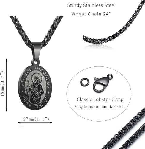 Miniatura 5 de RS Collar con medalla de San Miguel, Cristóbal, JudeBenedictoJoséAntonio, para hombres, 24 en regalos religiosos