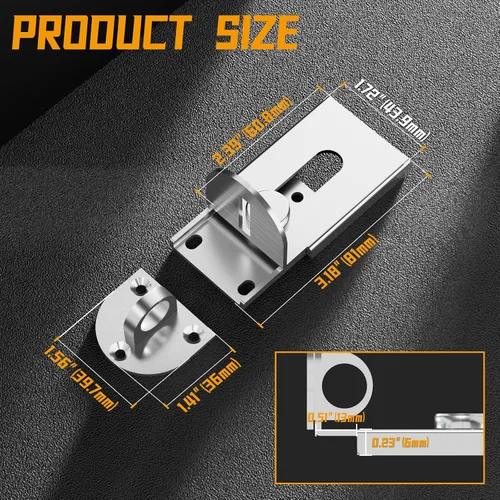Miniatura 2 de Cerradura de puerta corredera, cerradura de cerrojo de puerta de 90 grados, candado de seguridad de ángulo recto de acero inoxidable con tornillos