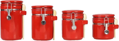 Miniatura 8 de Juego de tarros para la cocina (set de 4 piezas) negro, cerámica de alto brillo de Home Basics, set decorativo de cocina con cucharas de madera, set