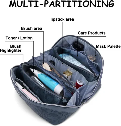 Miniatura 7 de BOYATU Bolsas de maquillaje de viaje Bolsa organizadora de cosméticos: Juego de 3 bolsas de maquillaje de gran capacidad, bolsas de aseo de piel