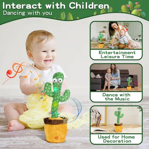 Miniatura 5 de Juguete de cactus que habla bailando para bebés, niños y niñas, juguete de grabación que imita el canto repite lo que dices, regalo musical