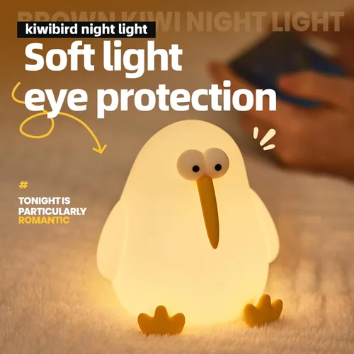 Miniatura 3 de Linda luz nocturna de bebé para niños, lámpara de noche blanda Kiwibird para mesitas de noche, luz nocturna de silicona regulable recargable