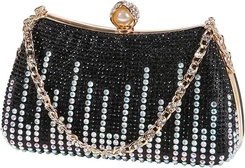 Miniatura 8 de Dreubea Bolso de noche con diamantes de imitación para mujer con cadena brillante