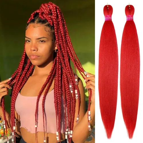 Miniatura 21 de Cabello trenzado negro preestirado, 2 paquetes de extensiones de cabello de trenzas de caja de 26 pulgadas, pelo sintético preestirado trenzado
