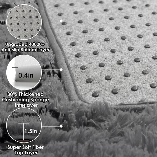 Miniatura 3 de ONASAR - Alfombras de 6 x 9 pies para sala de estar y dormitorio, alfombra grande lavable, esponjosa, gris y negra, alfombra de pelo largo suave