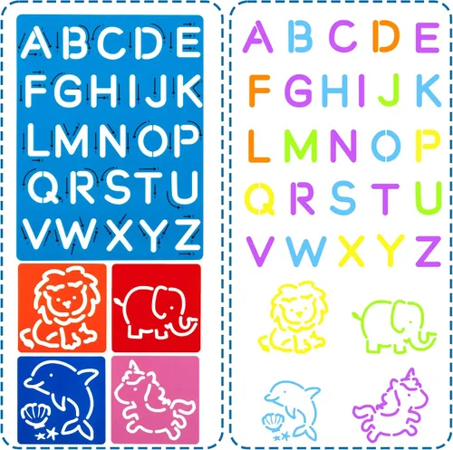 Miniatura 3 de Juego de 22 plantillas de trazado del alfabeto para niños, plantillas de dibujo con resaltador de color, letras y números y bonitos tableros