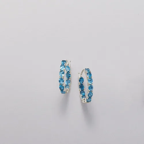 Miniatura 3 de Pendientes de aro Ross-Simons con topacio azul Londres de 4,30 qt. en plata de ley