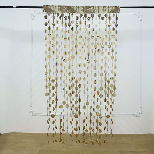 Efavormart - Cortina de cortina para puerta y ventana, con cadena redonda, color champán, decoración de fiesta de oropel dorado metálico, 3 x 6.5