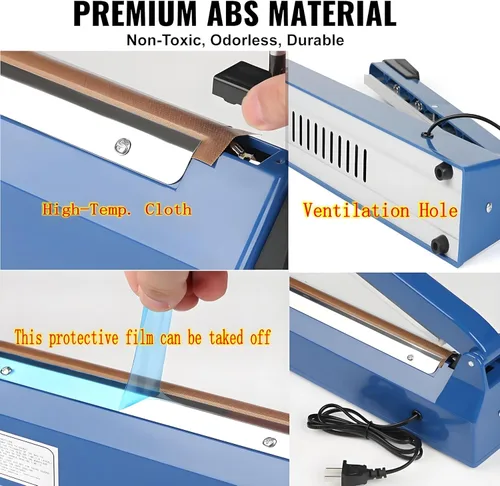 Miniatura 5 de Sellador por impulsos Máquina selladora manual de 16 pulgadas con modo de calefacción ajustable, selladores de bolsas retráctiles ABS para bolsas