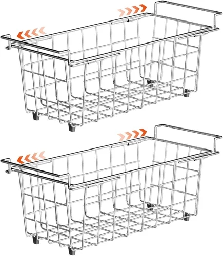 Miniatura 10 de SANNO Cestas de almacenamiento de alambre para congelador, cestas de almacenamiento de metal para el hogar, cesta organizadora para despensa, Negro