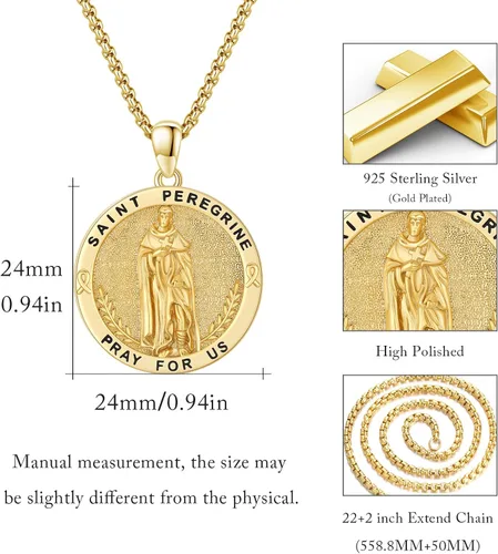 Miniatura 572 de Collar con colgante de plata de ley 925 con medalla de San Patrón, joyería religiosa para hombres y mujeres, con cadena de acero inoxidable 316L