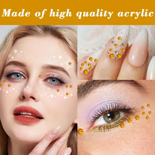 Miniatura 5 de 1799 piezas 4 hojas de pegatinas de diamantes de imitación de 3/4/5/6 mm, autoadhesivas, gemas para maquillaje de cara, ojos, cabello y cuerpo