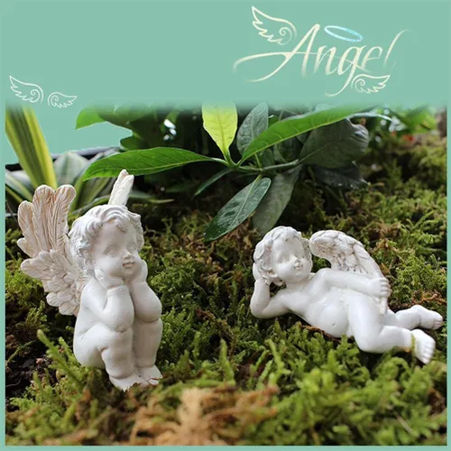 Miniatura 8 de 5 piezas de estatuas de ángel en miniatura, estacas de jardín de resina, maceteros de jardín en miniatura, figuritas de ángel, decoración