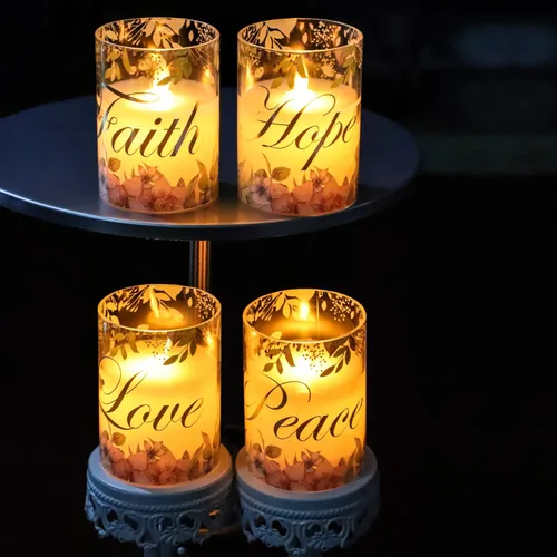Miniatura 5 de Velas de pilar sin llama, color rosa, velas LED de cristal, funcionan con pilas con control remoto/temporizador, juego de 4 velas para regalos