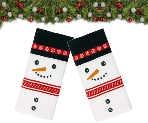 St. Nicholas Square Toallas cuadradas de Navidad, juego de 2 toallas de mano de baño blancas, diseño decorativo de cara de muñeco de nieve, 25 x 16