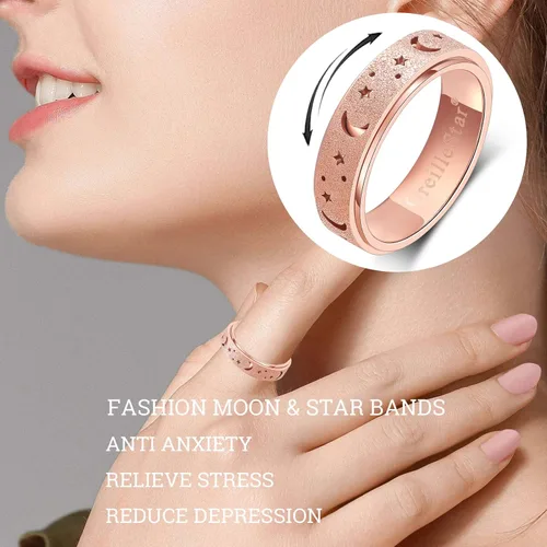 Miniatura 3 de OreilleStar Anillo de ansiedad para mujer, anillo giratorio, juguetes para la ansiedad, para adultos, acero inoxidable Fidit para hombres, banda