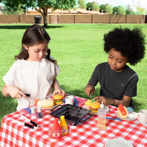 Miniatura 2 de 27 piezas de juego de parrilla de barbacoa para niños, juguete de parrilla de barbacoa de patio trasero, juego de juguetes de parrilla para niños