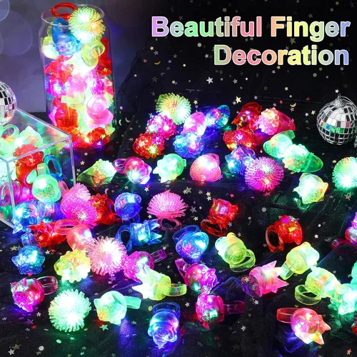 Miniatura 5 de Vinsot 72 anillos iluminados para fiestas rave, anillos de gelatina intermitentes LED que brillan en la oscuridad, luz de goma, regalo de fiesta