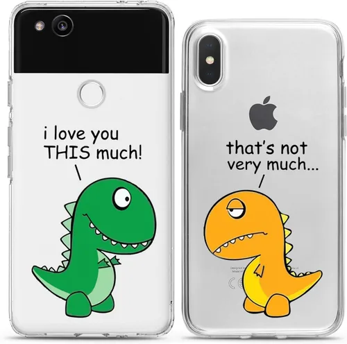 Fundas a juego para parejas compatibles con Google Pixel 7 6a Pro 5 XL 5a 4a 5G 2 XL 3 XL 3a XL 4 regalo transparente lindo dinosaurio divertido