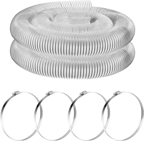 Amylove Manguera de recogida de polvo de PVC pesado de 2.5 pulgadas, 10 pies, manguera flexible de PVC transparente con bobina de alambre de acero