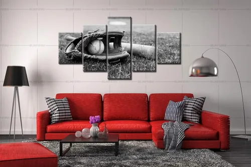 Miniatura 2 de BLINFEIRU 5 piezas de lienzo de arte de pared – equipo de béisbol rústico con temática deportiva – Decoración moderna para el hogar para niños