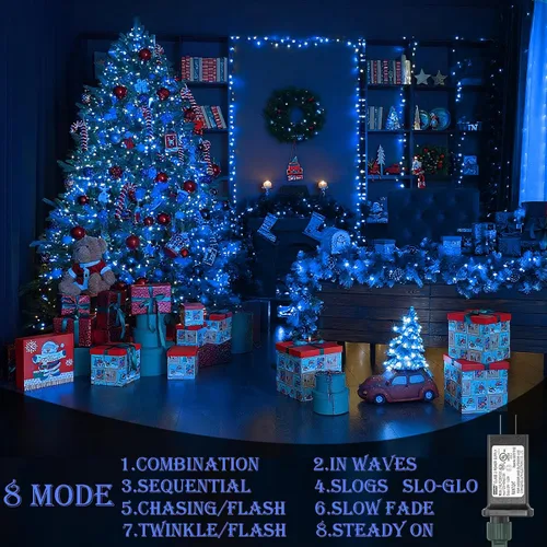 Miniatura 2 de Decute - Tira de luces de Navidad, impermeable, 300 LED, 105 pies, certificado UL con enchufe de extremo a extremo, 8 modos, guirnalda de luces