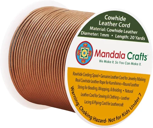 Miniatura 50 de Mandala Crafts Cordón Redondo de Cuero de Piel de Vaca Genuino Beige para Fabricación de Joyas Kumihimo Carrete de Cuerda de Cuero - Cordón