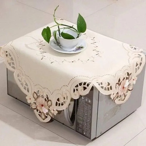 Miniatura 9 de LeLehome - Mantel de encaje bordado con flores cafés, color crema y beige, diseño clásico y tela que no se arruga para mesa de comedor
