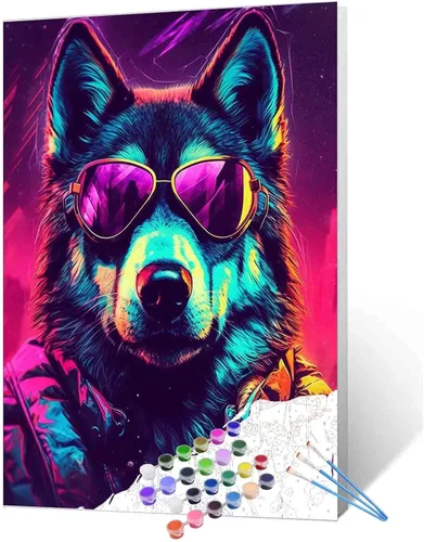 Miniatura 6 de Kits de pintura por números, gato con auriculares, pintura al óleo, decoración de pared, graffiti, arte de animales, 16 x 20 pulgadas, música, gato