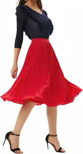 Miniatura 65 de GRACE KARIN - Falda plisada de gasa para mujer, con cintura alta y elástica, vuelo, corte acampanado y longitud por debajo de la rodilla