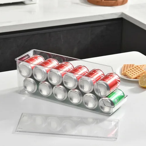 Miniatura 8 de Dispensador de latas de soda extra largo y ampliado con tapa para refrigerador, organizador apilable de bebidas para nevera, despensa, capacidad