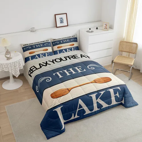 Miniatura 3 de jejeloiu Juego de edredón de lago para niños, tamaño individual, juego de ropa de cama relajante de paleta de lago para niños, decoración de casa