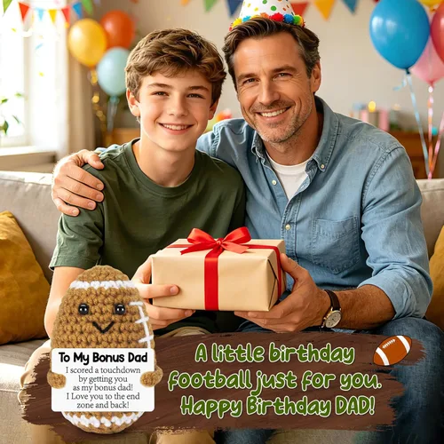 Miniatura 3 de Regalos de cumpleaños para el día del padre de hija, hijo, esposa, regalos positivos hechos a mano a ganchillo para padrastro, divertido y lindo