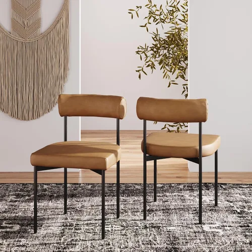 Miniatura 23 de Nathan James Gracie - Silla de comedor moderna con cojín, silla de comedor tapizada con marco de madera maciza, color marrón claro, juego de 2