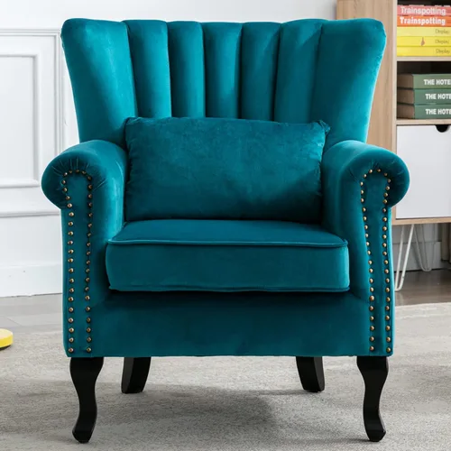 Miniatura 11 de Silla decorativa moderna de mediados de siglo, sillón tapizado, cómodo sofá individual de tela de terciopelo con respaldo forrado para espacios Rosa