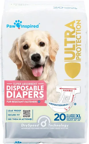 Paw Inspired 20 unidades de pañales desechables para perros | Pañales para perras con ultra protección | Pañales para perros en celo, micción por