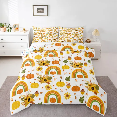 Miniatura 11 de Juego de ropa de cama de calabaza otoñal para niños, cosecha de otoño, juego de edredón de decoración de Acción de Gracias para niños y niñas, Multi